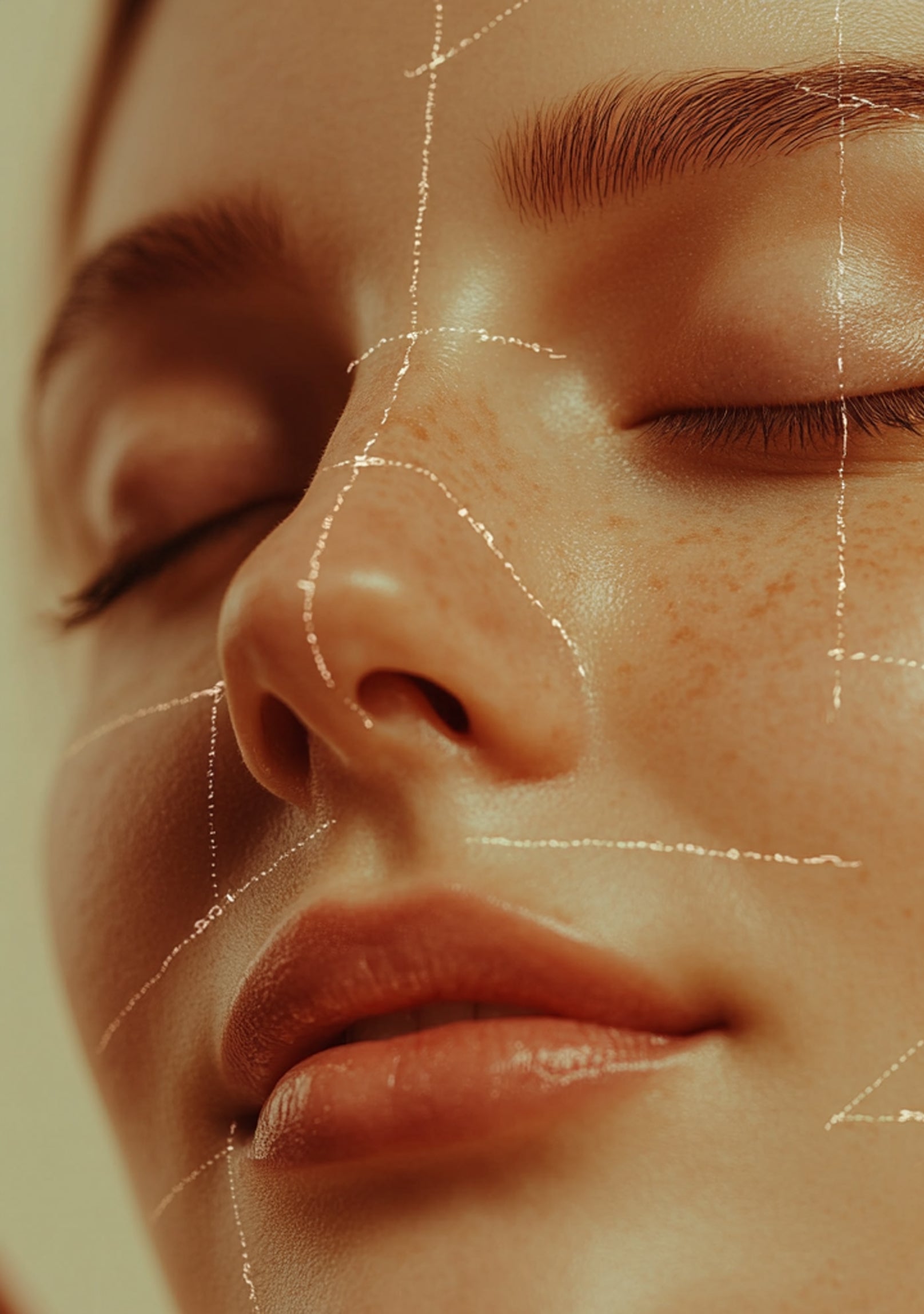 Visage de femme qui ferme les yeux avec une peau qui a l'air hydratée