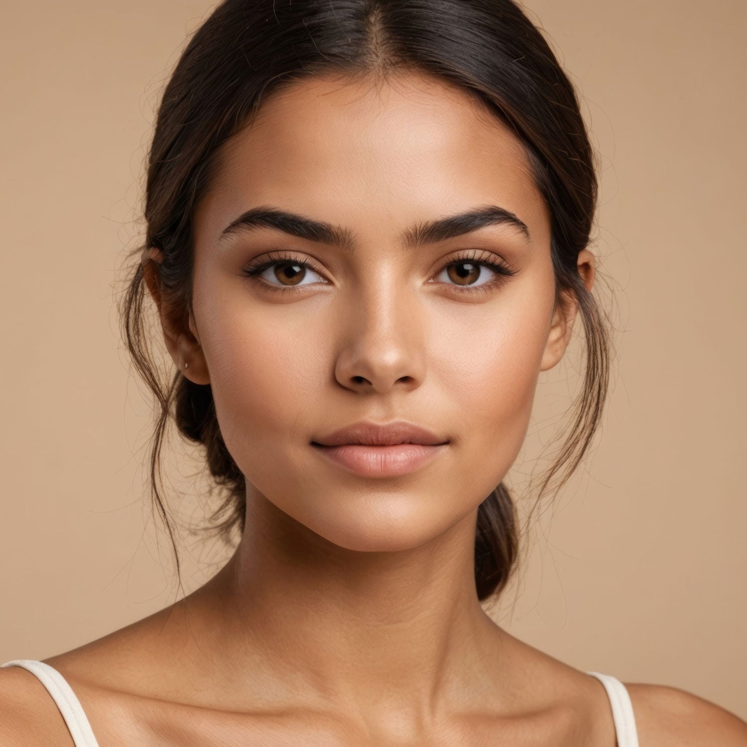 Visage de femme avec beaux cheveux bruns